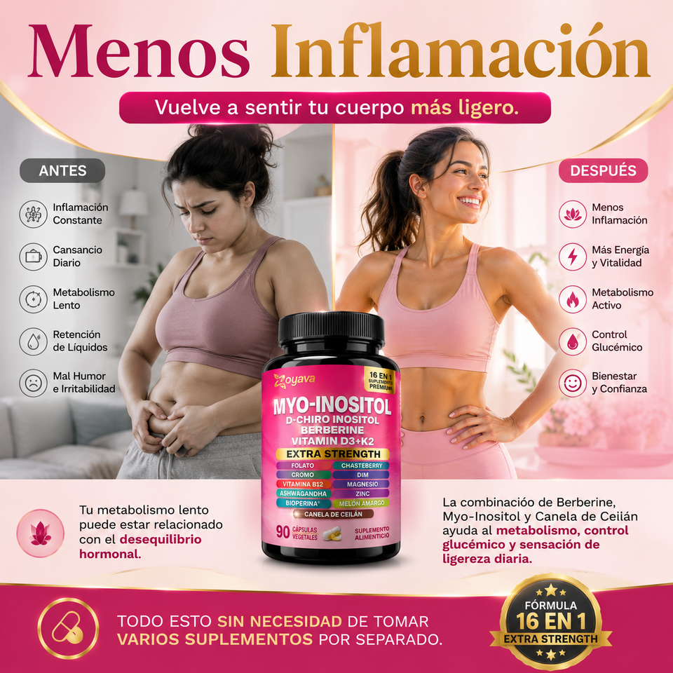Myo-Inositol D-Chiro, Inositol, Berberine, Vitaminas D3 K2 Extra Strength 90 Cápsulas