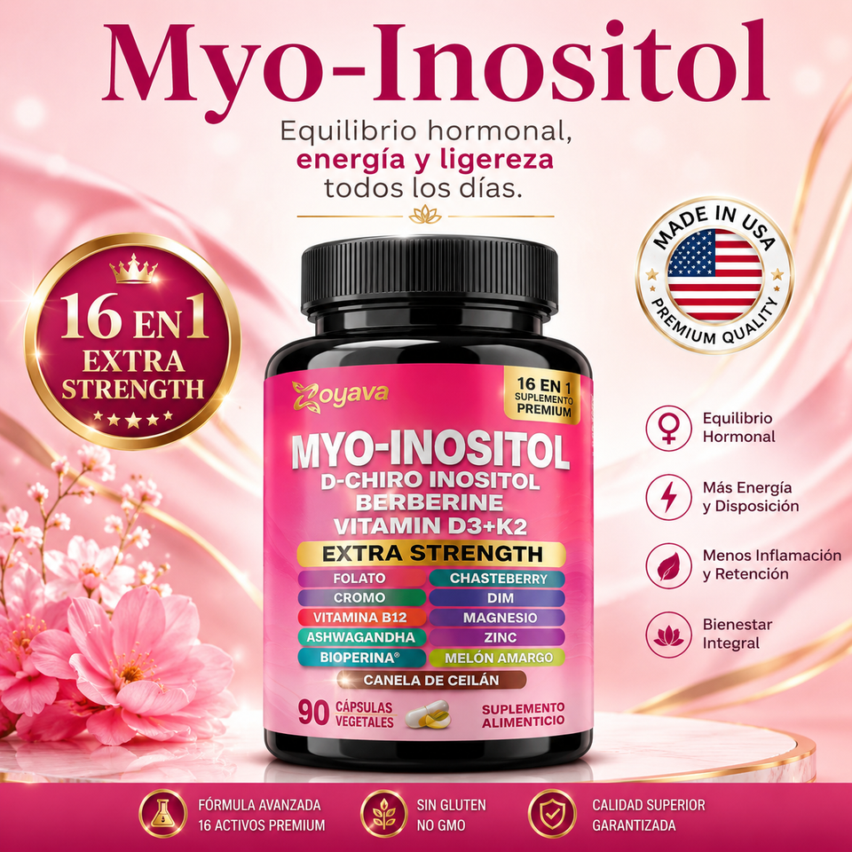 Myo-Inositol D-Chiro, Inositol, Berberine, Vitaminas D3 K2 Extra Strength 90 Cápsulas