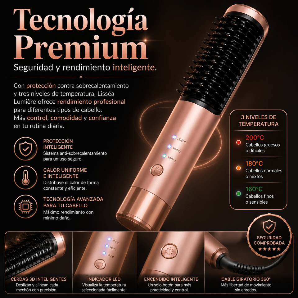 Lisséa Lumière Cepillo Alisador Inteligente Anti - Frizz 2 en 1 - Selecto Store España