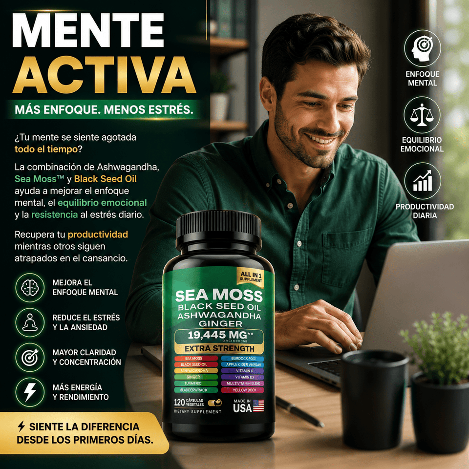 Sea Moss Extra Strength 19,445mg Energía, Inmunidad y Enfoque Mental 120 Cápsulas - Selecto Store España