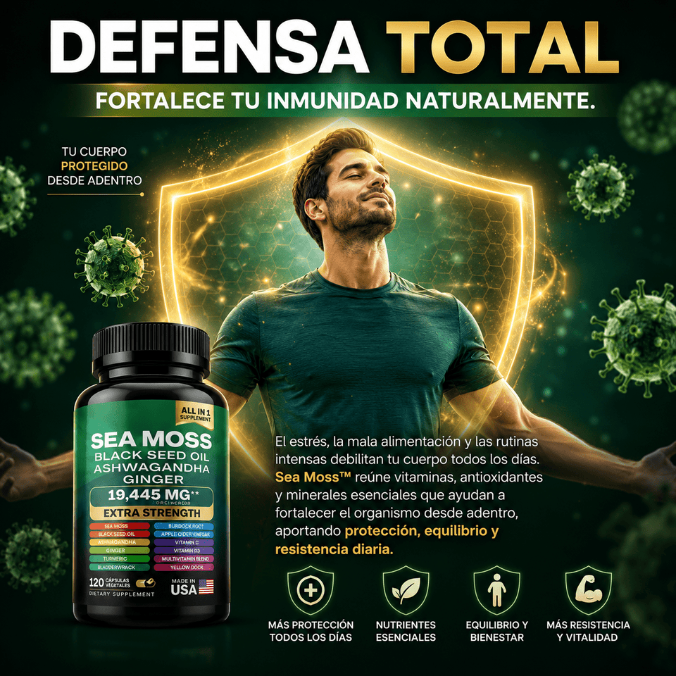 Sea Moss Extra Strength 19,445mg Energía, Inmunidad y Enfoque Mental 120 Cápsulas - Selecto Store España
