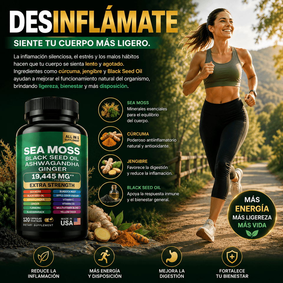 Sea Moss Extra Strength 19,445mg Energía, Inmunidad y Enfoque Mental 120 Cápsulas - Selecto Store España