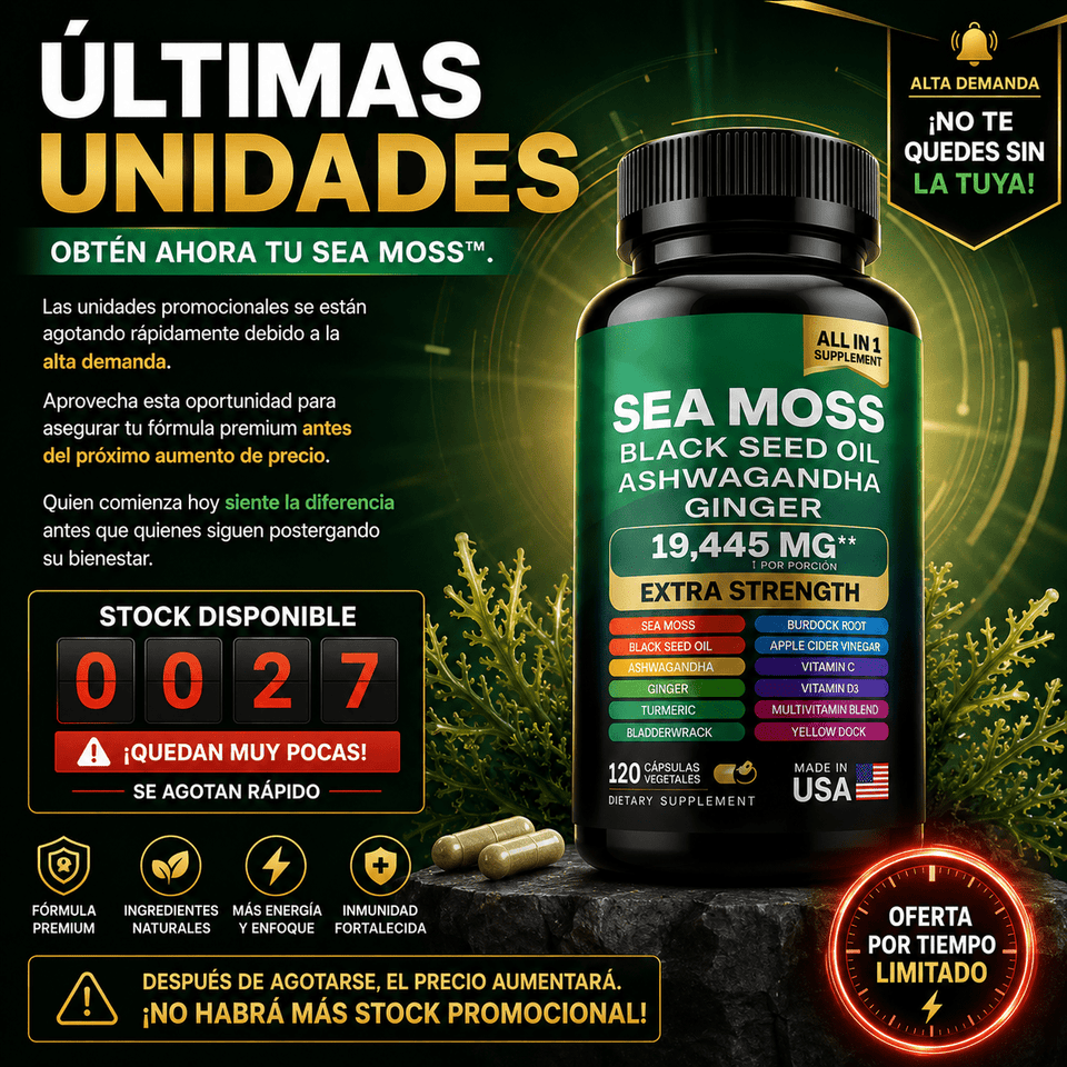 Sea Moss Extra Strength 19,445mg Energía, Inmunidad y Enfoque Mental 120 Cápsulas - Selecto Store España